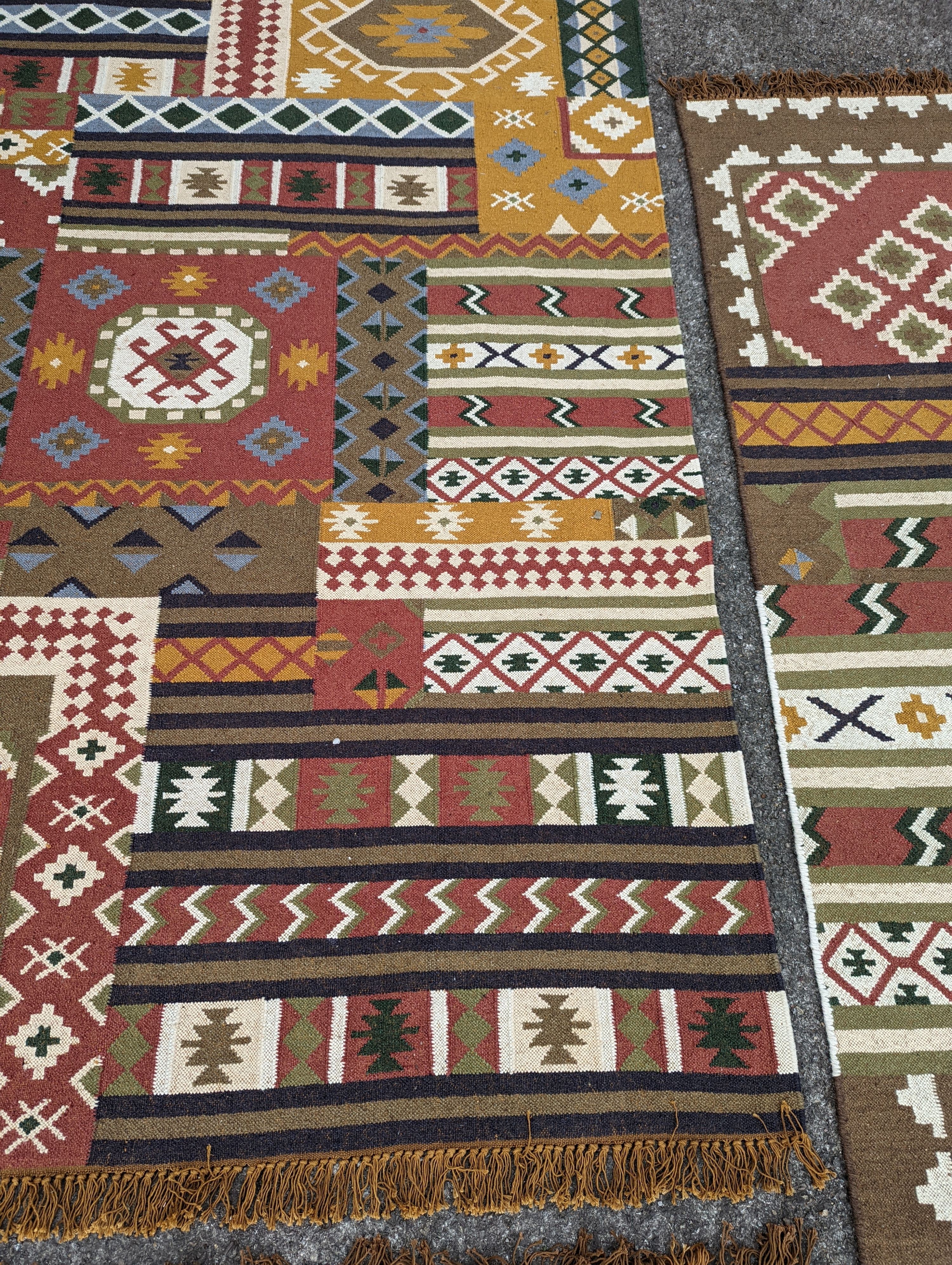 Three assorted Kilim flatweave carpets and rugs, 290 x 200cm, 240 x 170cm, 200 x 140cm